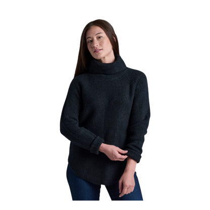 KUHL SIENNA SWEATER RIBBED COWL NECK - BLACK - FRONT VIEW