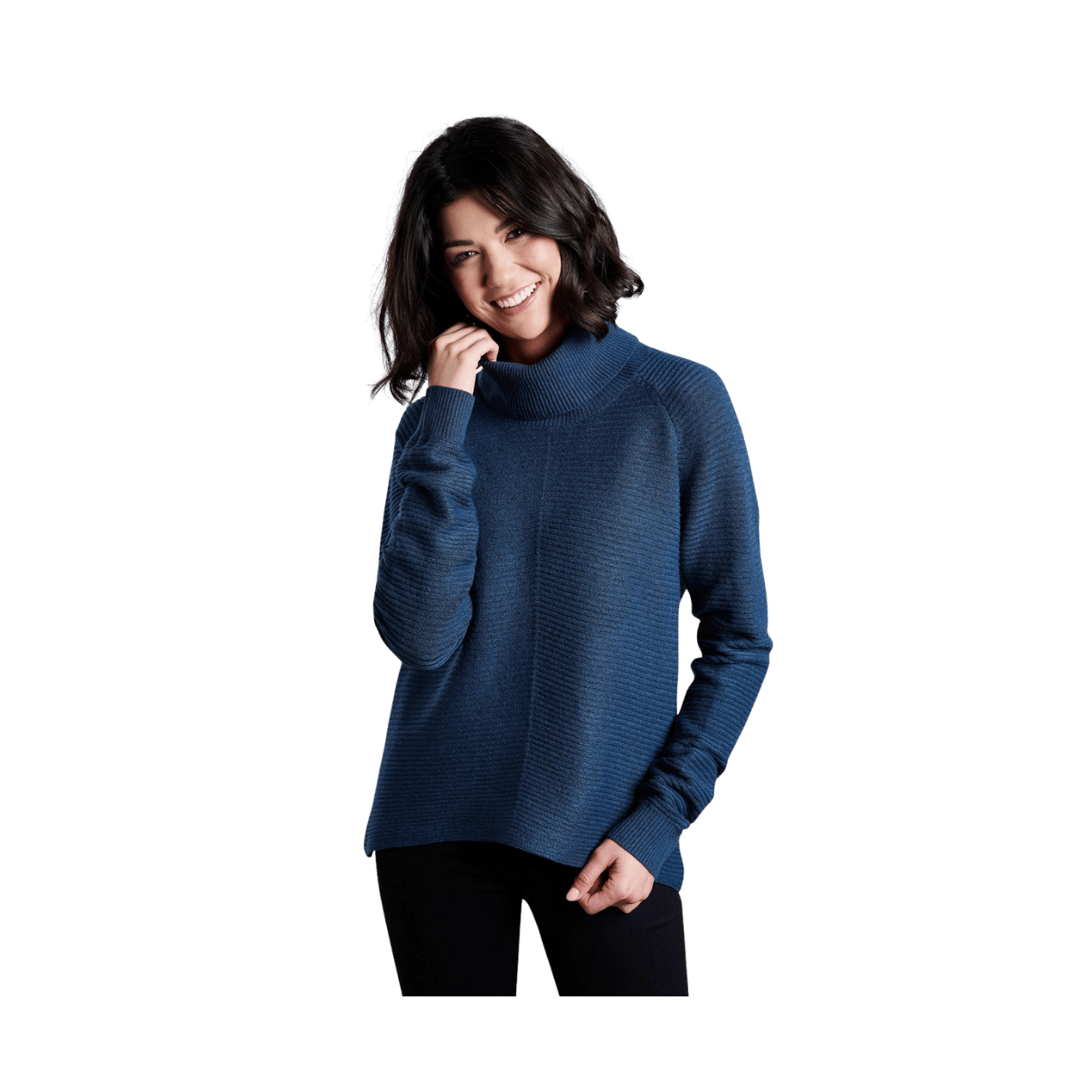 KUHL WOMEN'S SOLACE SWEATER - METAL BLUE - FRONT VIEW