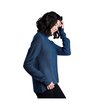 KUHL WOMEN'S SOLACE SWEATER - METAL BLUE SIDE VIEW