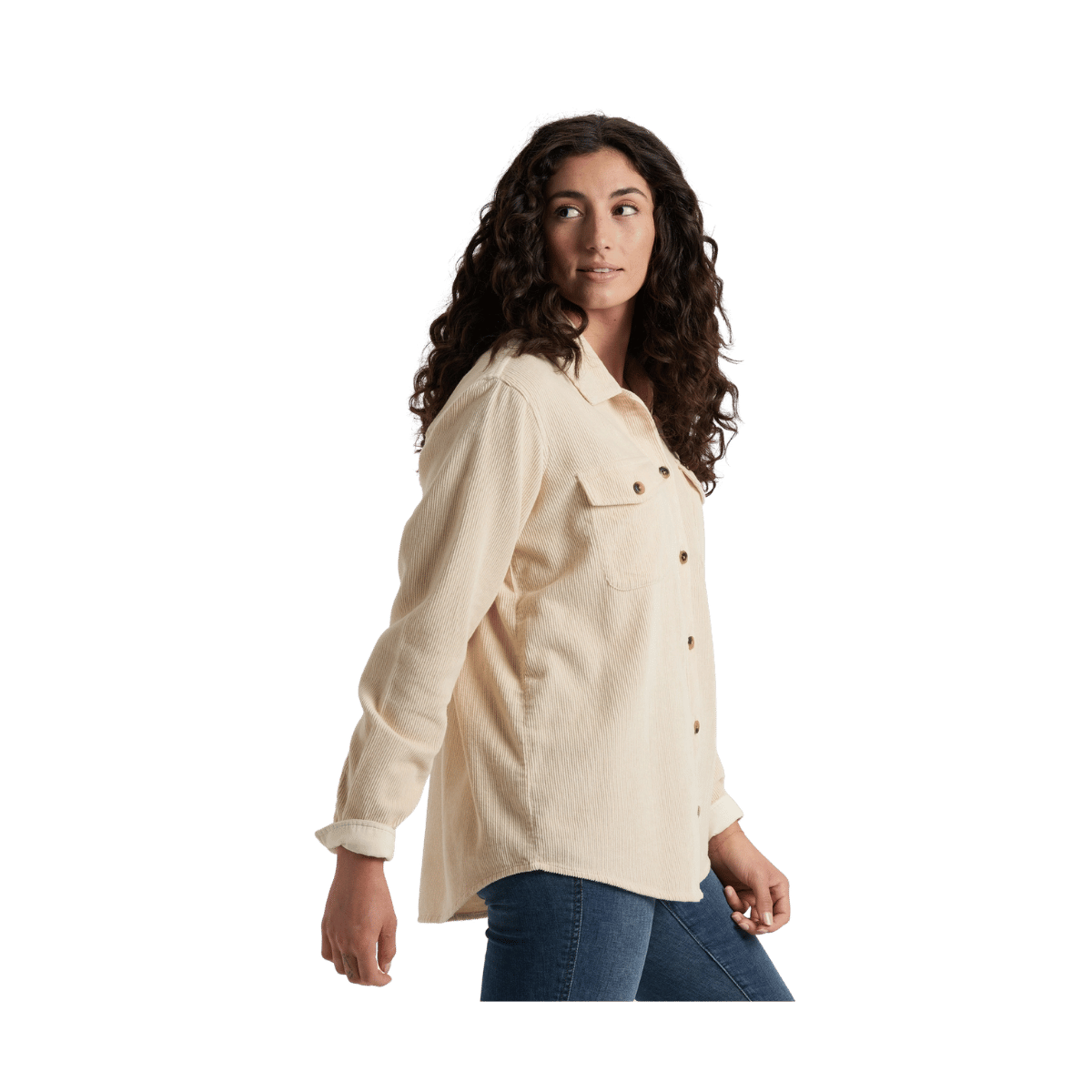 KUHL WOMEN'S TALLULA CORD SHIRT - SEA SALT - SIDE VIEW