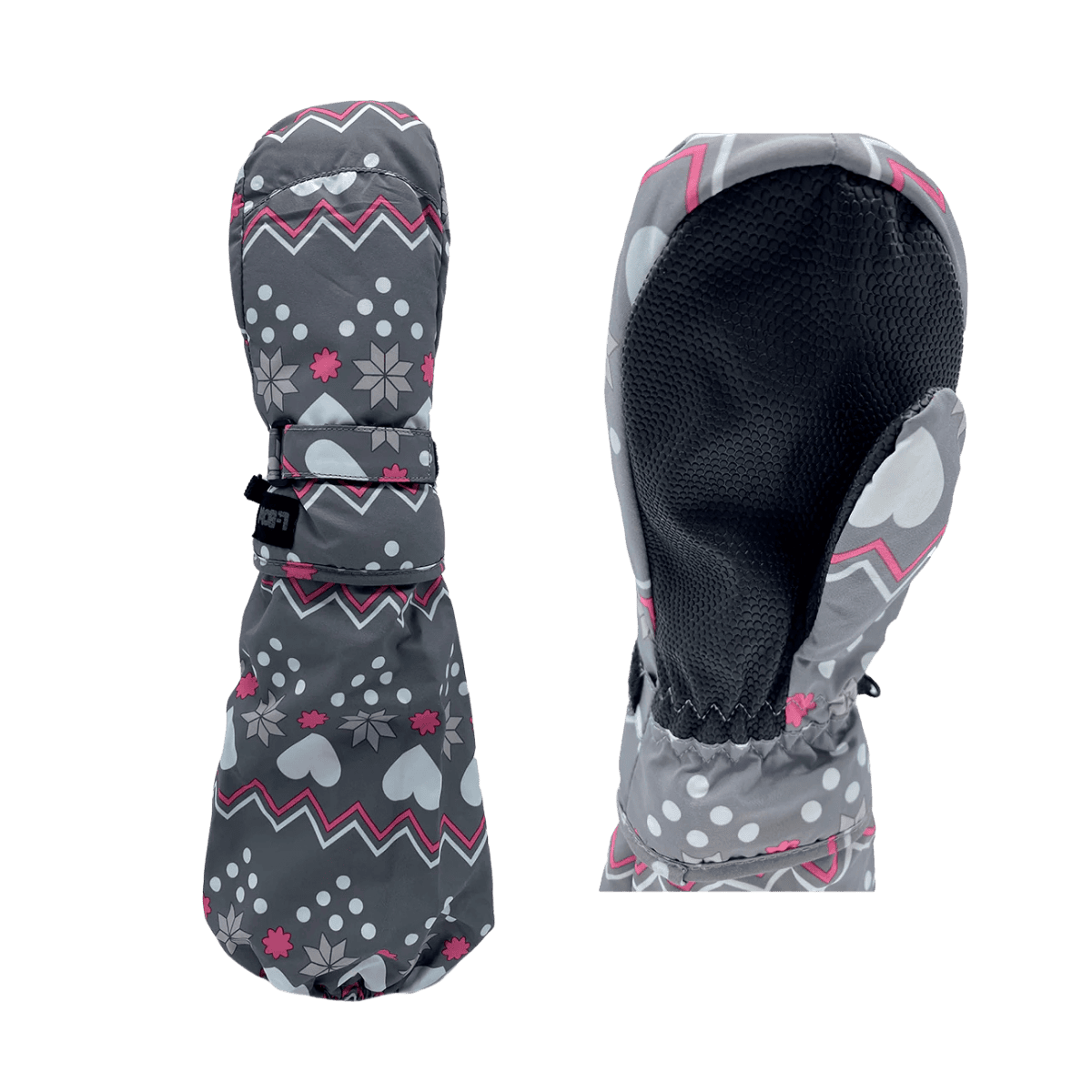 L-BOW GREY HEARTS MITTEN - MULTI - FRONT/BACK