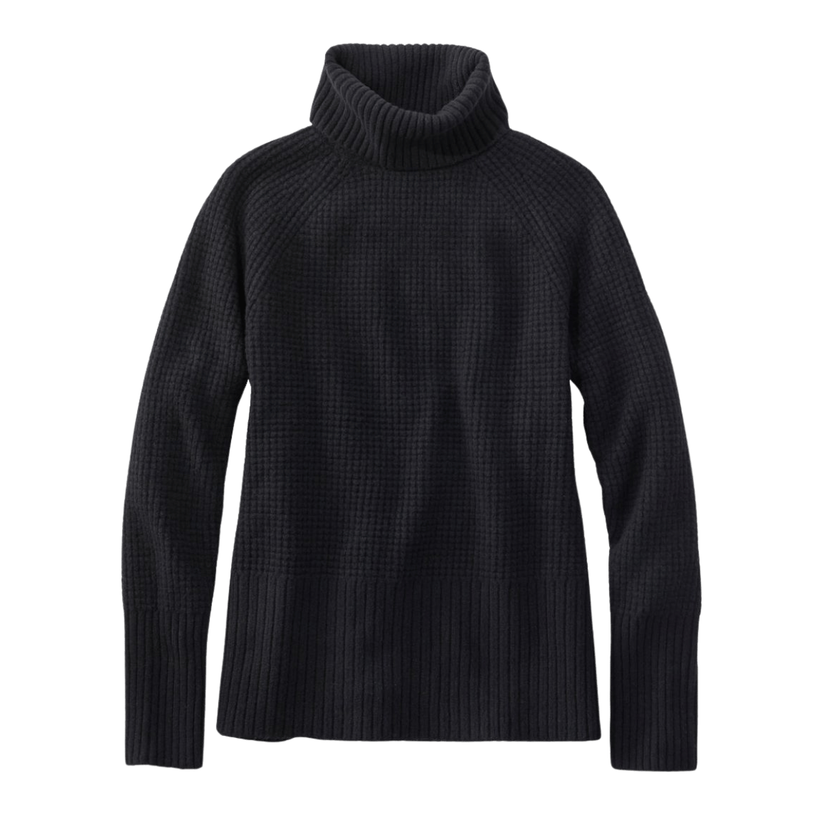 L.L.BEAN WOMEN'S WAFFLE TURTLENECK SWEATER - BLACK