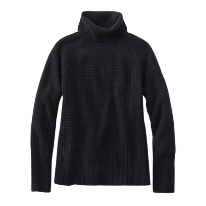 L.L.BEAN WOMEN'S WAFFLE TURTLENECK SWEATER - BLACK