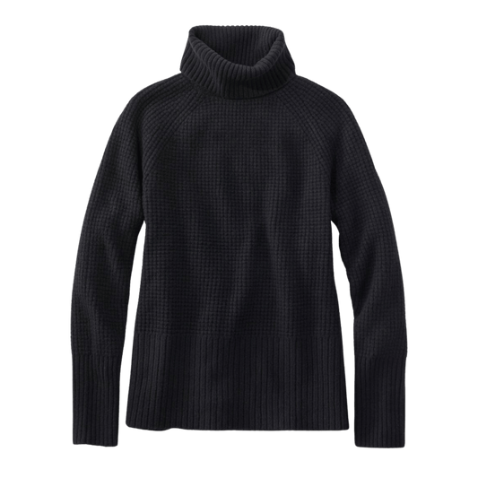 L.L.BEAN WOMEN'S WAFFLE TURTLENECK SWEATER - BLACK