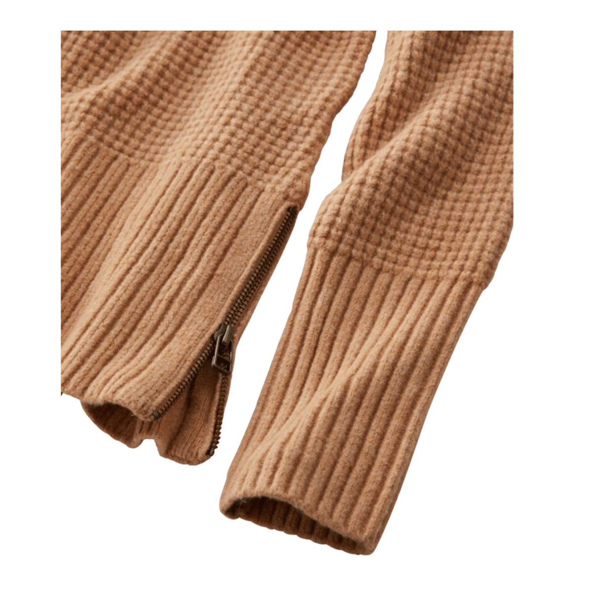 L.L.BEAN WOMEN'S WAFFLE TURTLENECK SWEATER - HONEY BROWN HEATHER - CLOSE-UP VIEW