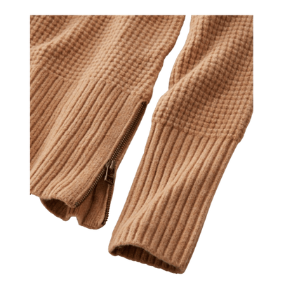 L.L.BEAN WOMEN'S WAFFLE TURTLENECK SWEATER - HONEY BROWN HEATHER - CLOSE-UP VIEW