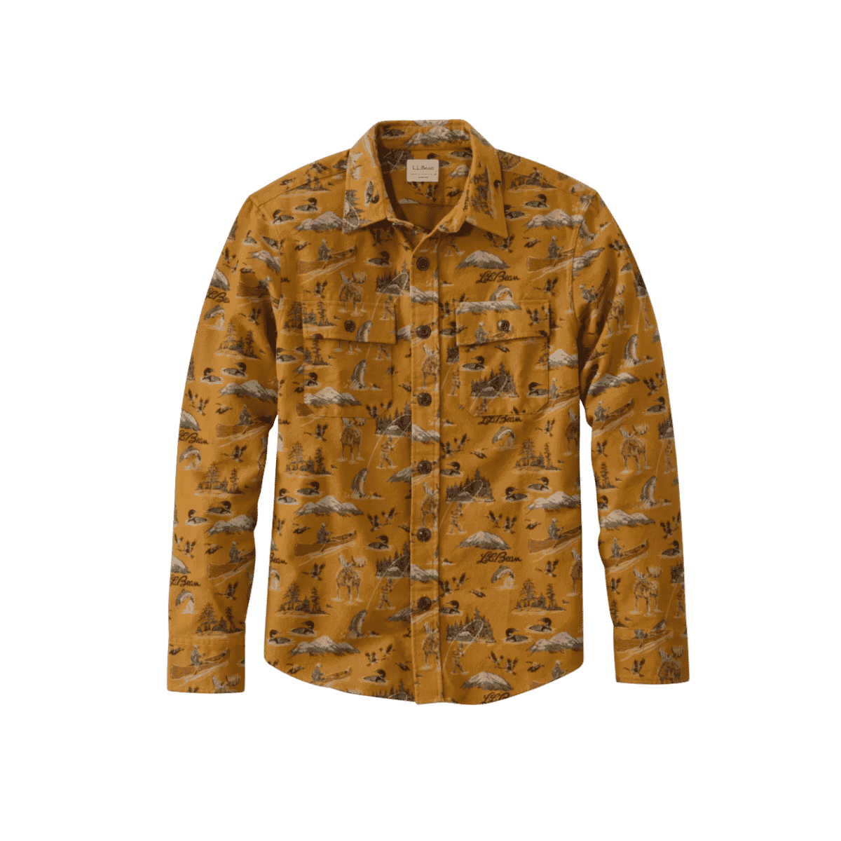 L.L.BEAN 1933 CHAMOIS CLOTH SHIRT BRASSY OLIVE SCENIC