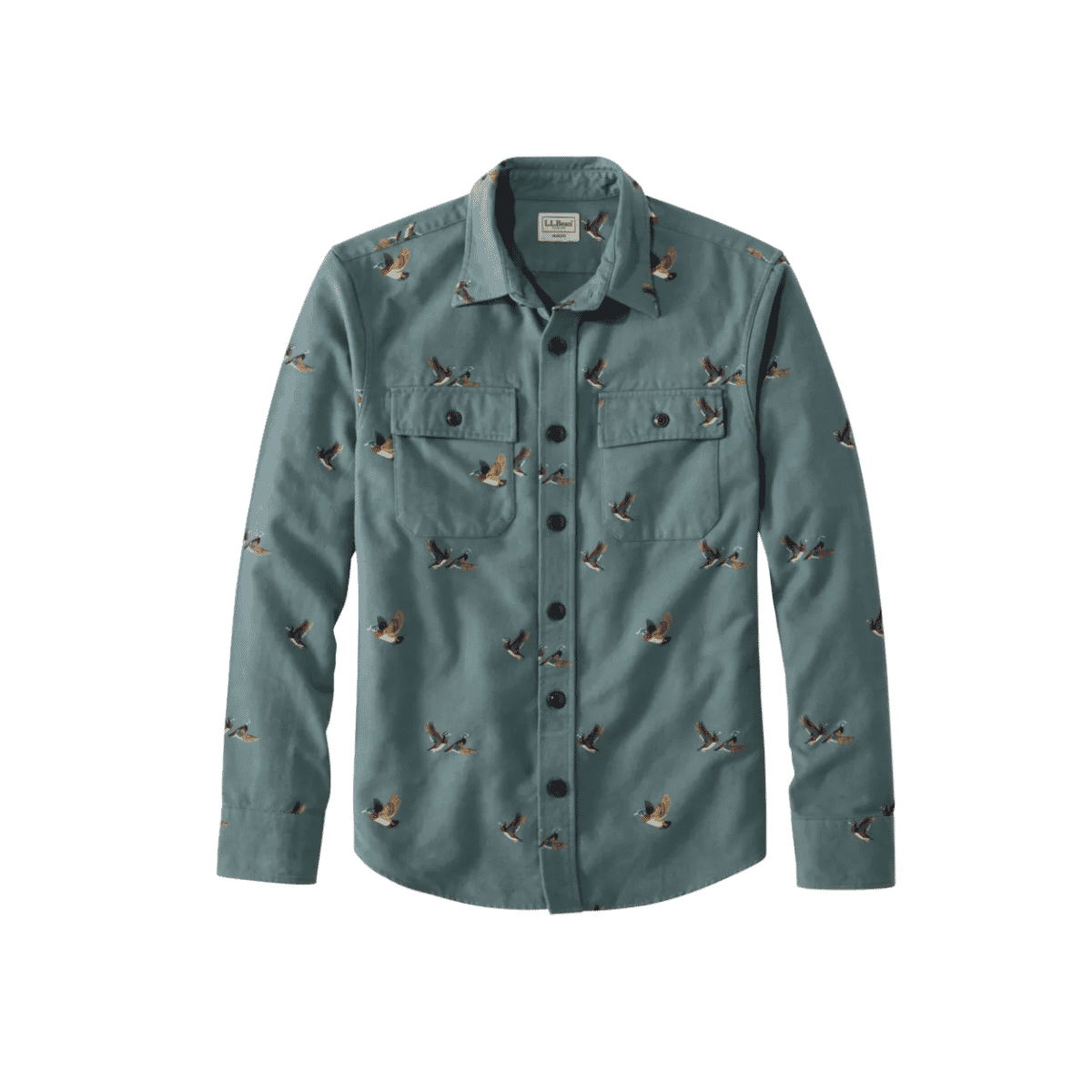 L.L.BEAN 1933 CHAMOIS CLOTH SHIRT FOREST GRAY FLYING DUCKS