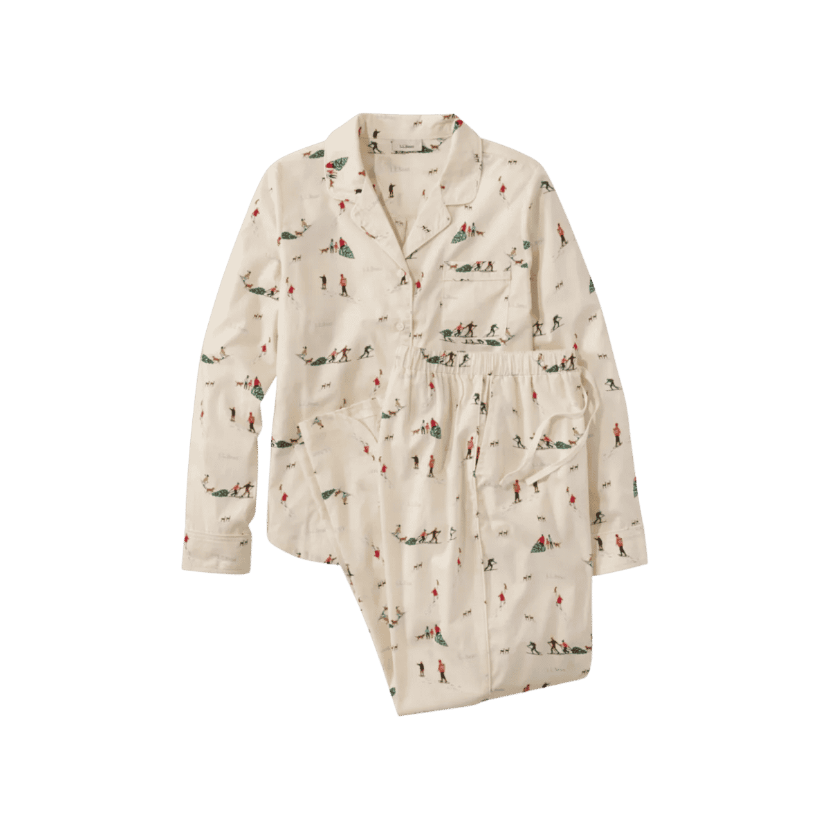 L.L.BEAN W BEAN'S POPLIN PAJAMA SET BONE HOLIDAY HERITAGE