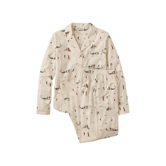 L.L.BEAN W BEAN'S POPLIN PAJAMA SET BONE HOLIDAY HERITAGE