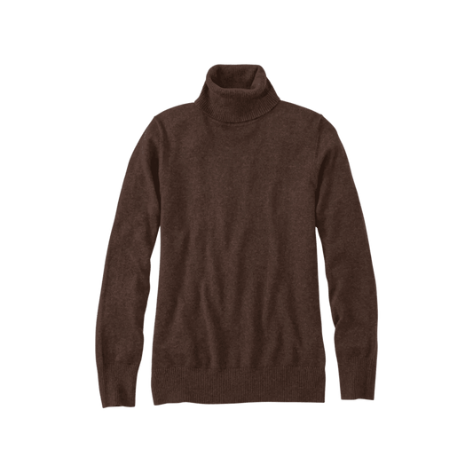 L.L.BEAN W COTTON/CSHMR SWTR TURTLENECK DEEP BROWN HEATHER