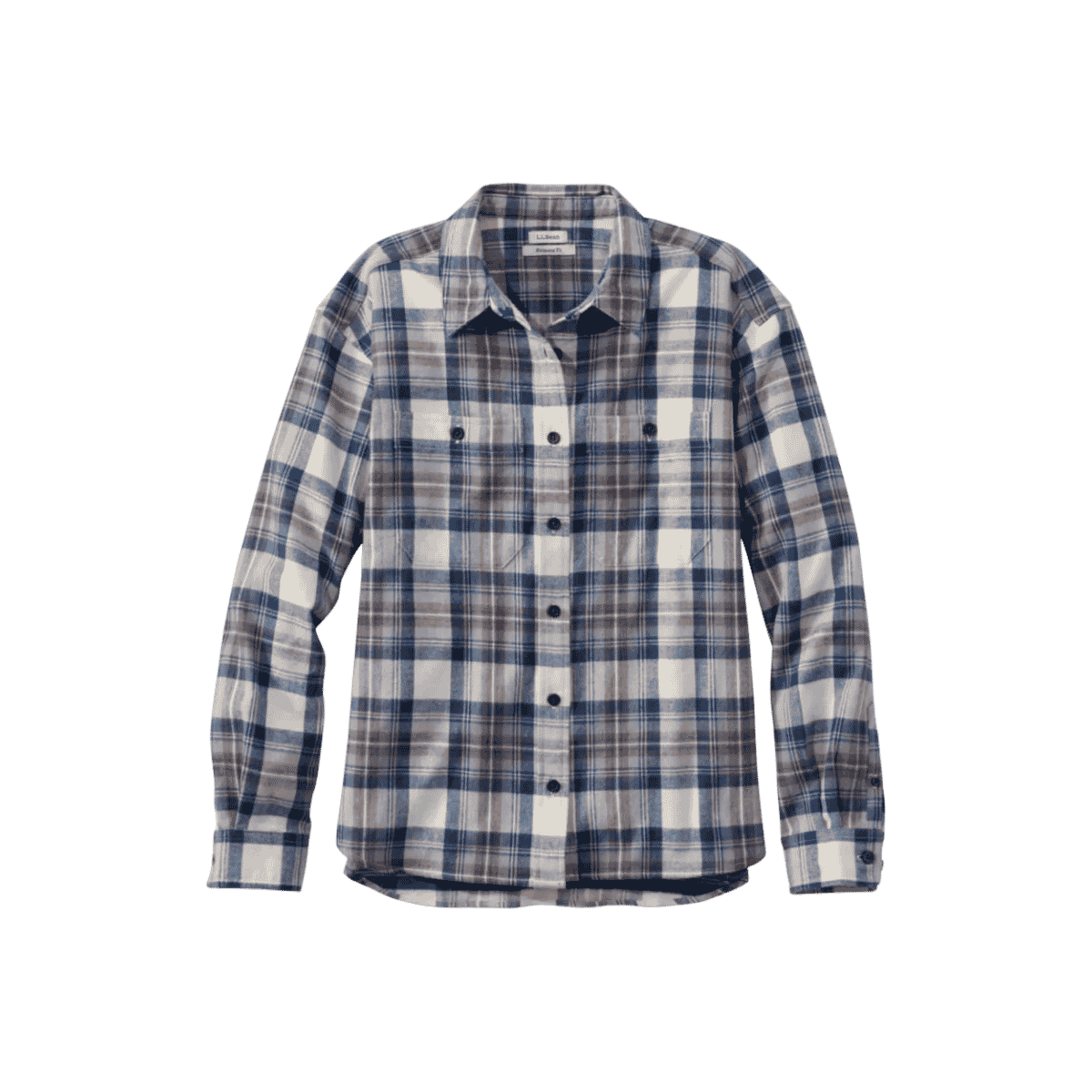 L.L.BEAN W PLAID HRTG BOYFIREND SHIRT INDIGO TARTAN