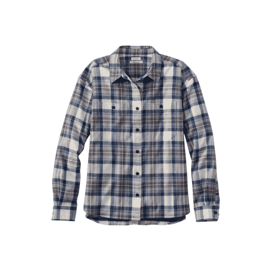L.L.BEAN W PLAID HRTG BOYFIREND SHIRT INDIGO TARTAN