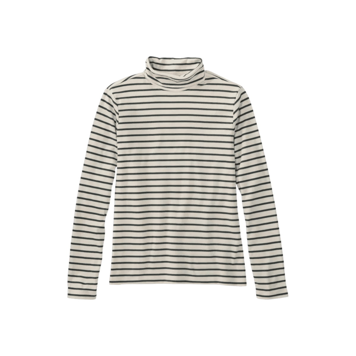L.L.BEAN W PIMA TURTLENECK STRIPE CREAM SHADOW GREEN