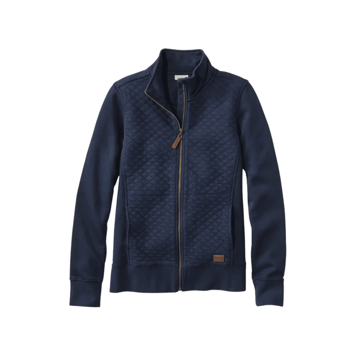 L.L.BEAN W QUILTED FULL ZIP SWEATSHIRT CLASSIC NAVY
