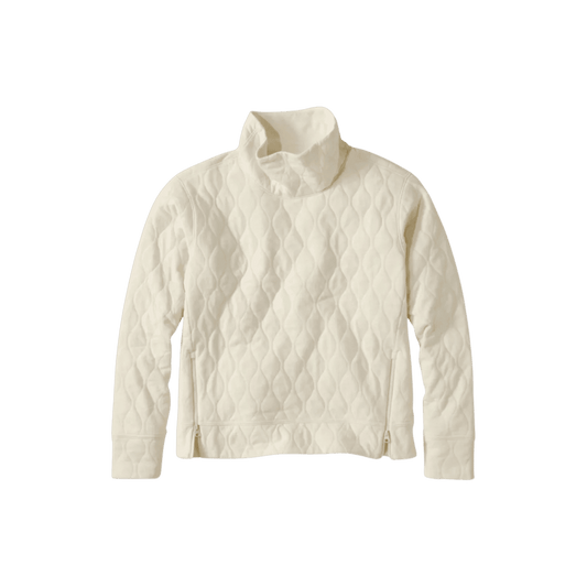 L.L.BEAN W QUILTED FNNL NECK PULLOVER BONE