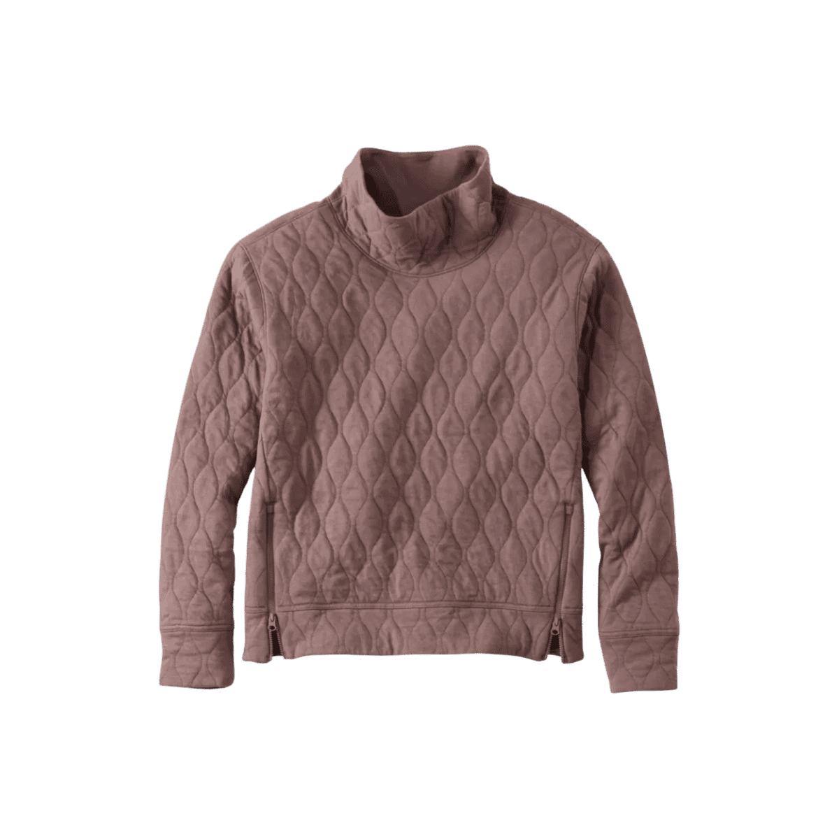 L.L.BEAN W QUILTED FNNL NECK PULLOVER WEATHERED OAK