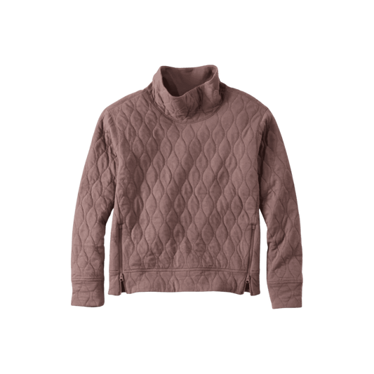 L.L.BEAN W QUILTED FNNL NECK PULLOVER WEATHERED OAK