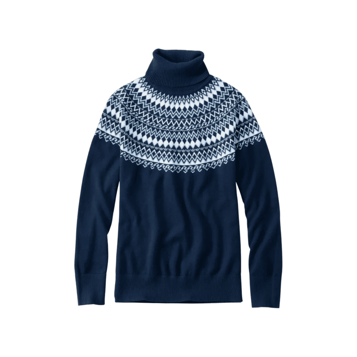 L.L.BEAN W SWEATER TURTLENECK FAIRISLE NAVY FAIR ISLE