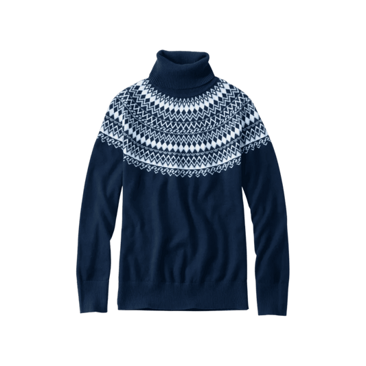 L.L.BEAN W SWEATER TURTLENECK FAIRISLE NAVY FAIR ISLE