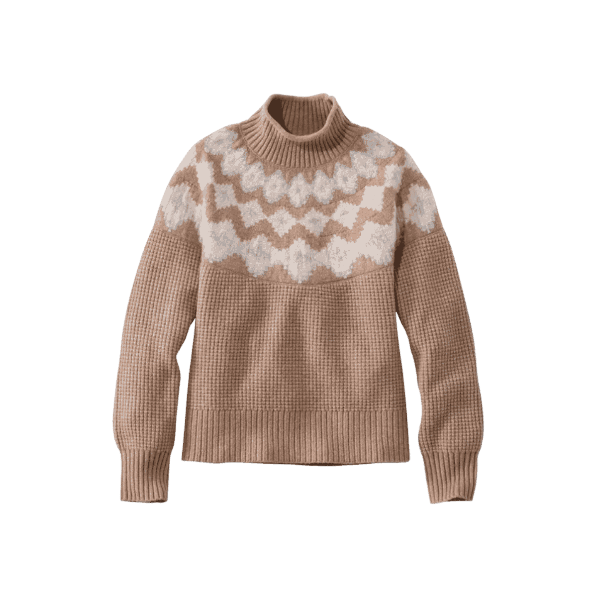 L.L.BEAN W WAFFLE MOCKNECK SWEATER CAMEL HEATHER