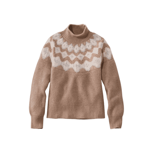 L.L.BEAN W WAFFLE MOCKNECK SWEATER CAMEL HEATHER