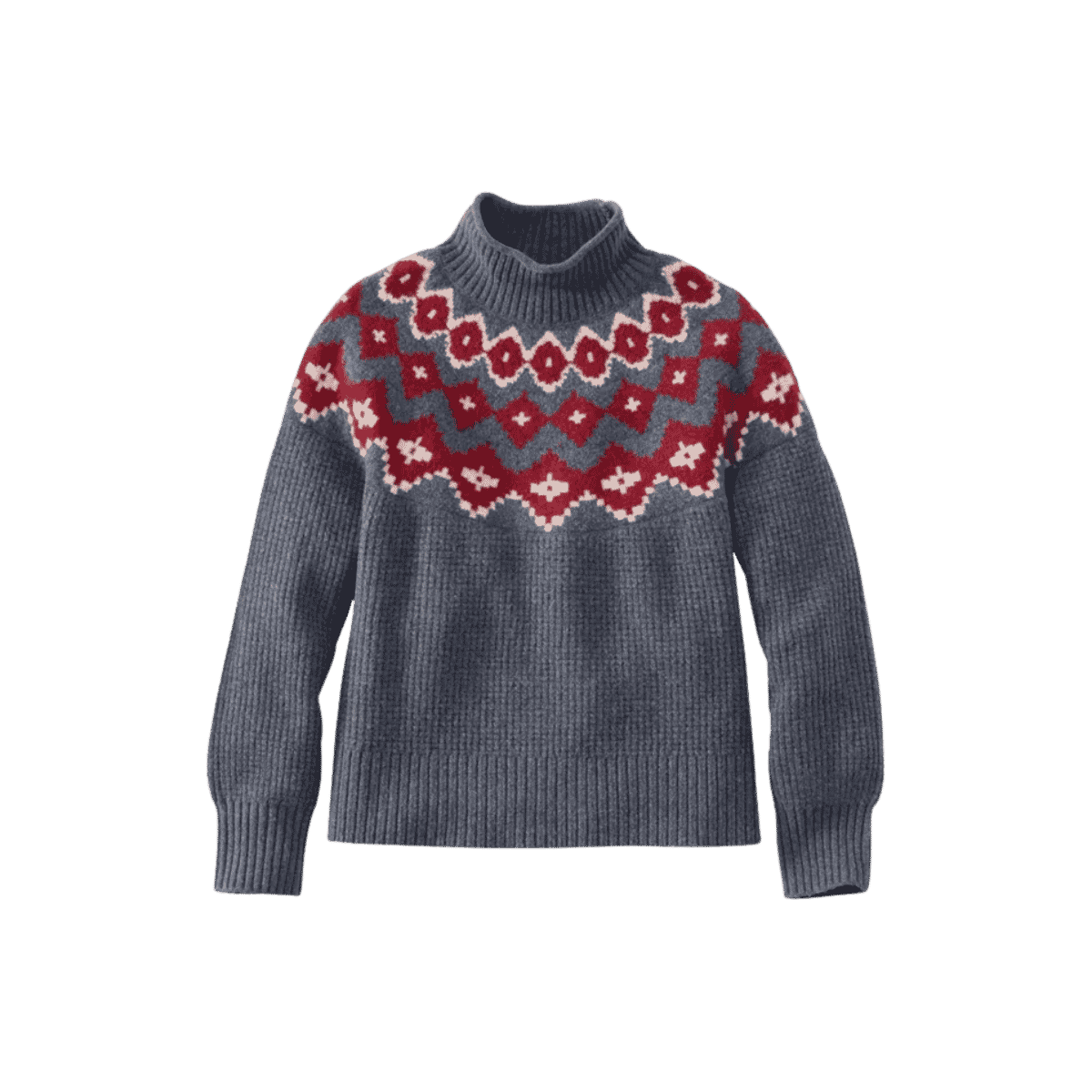 L.L.BEAN W WAFFLE MOCKNECK SWEATER CHARCOAL HEATHER