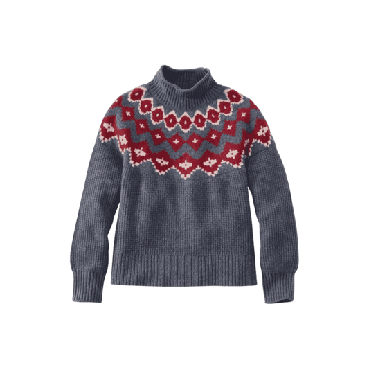 L.L.BEAN W WAFFLE MOCKNECK SWEATER CHARCOAL HEATHER