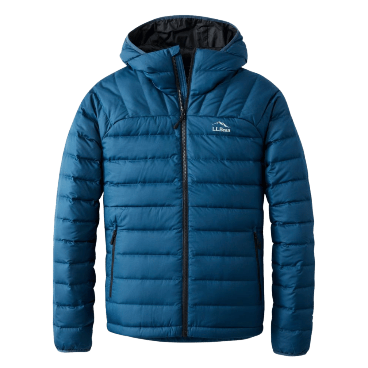 L.L.BEAN MEN'S DOWN INSULATED HOODED JACKET - DARK MARINE BLUE - FRONT VIEW