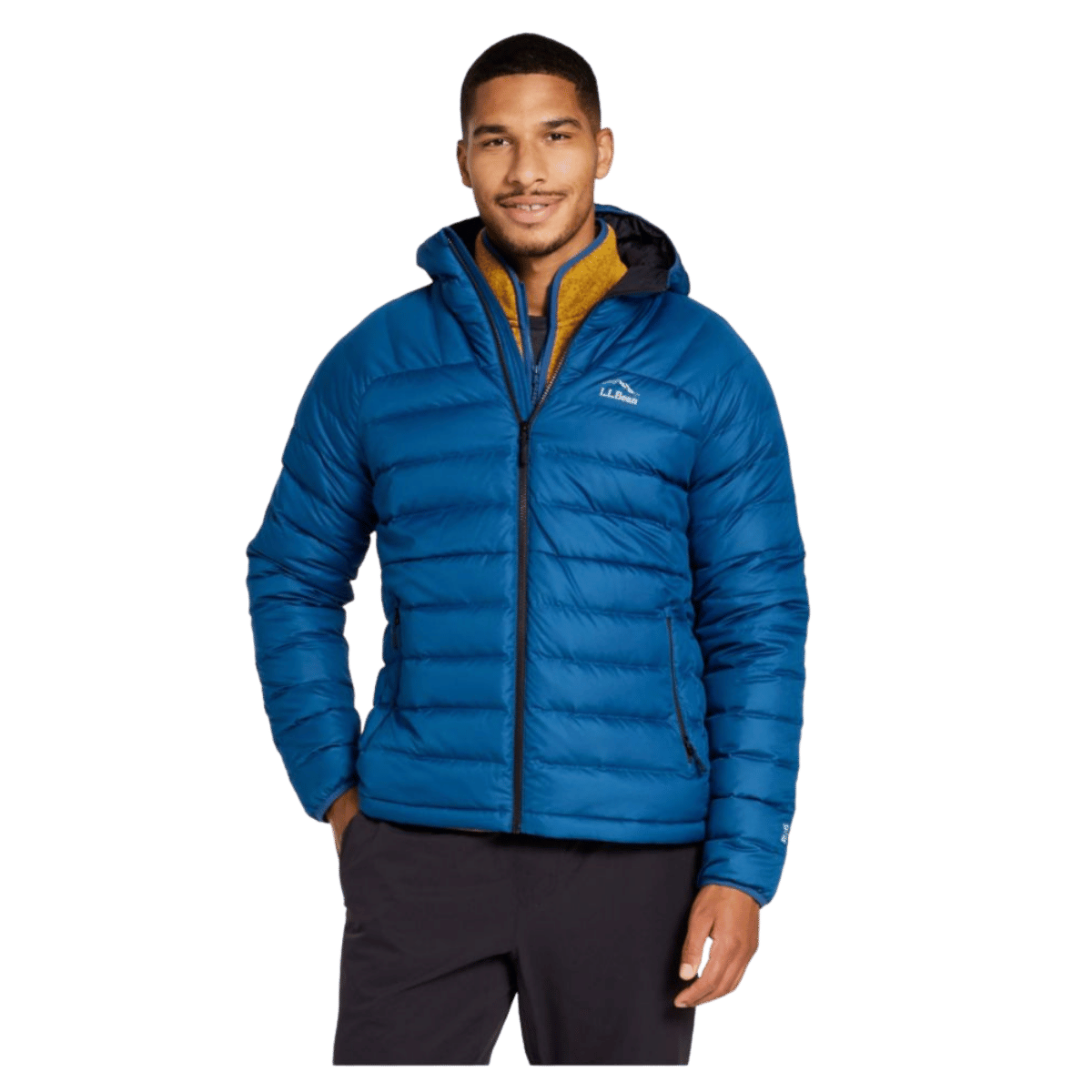 L.L.BEAN MEN'S DOWN INSULATED HOODED JACKET - DARK MARINE BLUE - FRONT VIEW WW