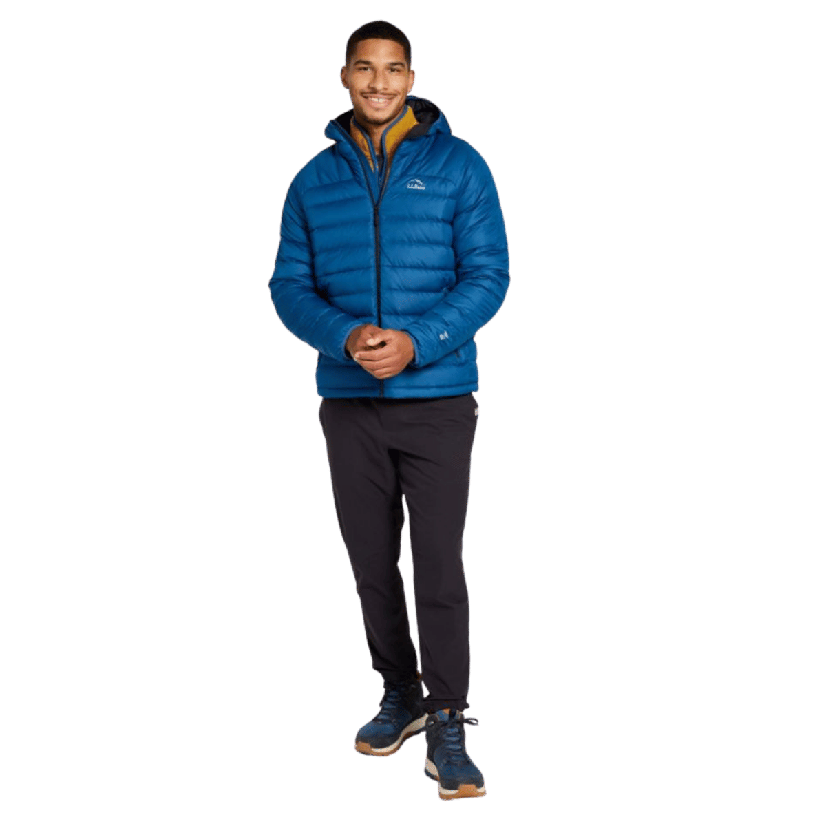 L.L.BEAN MEN'S DOWN INSULATED HOODED JACKET - DARK MARINE BLUE - FRONT FULL VIEW WW