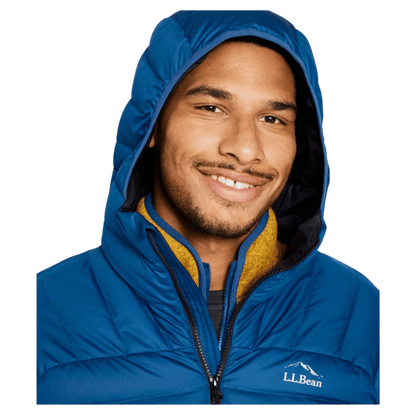 L.L.BEAN MEN'S DOWN INSULATED HOODED JACKET - DARK MARINE BLUE - HOOD ANGLE