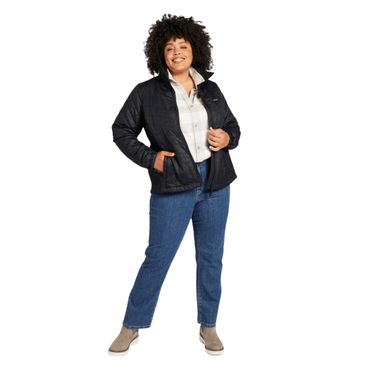 L.L.BEAN WOMEN'S FLEECE-LINE PRIMALOFT JACKET PLUS SIZE - BLACK - FRONT FULL VIEW WW