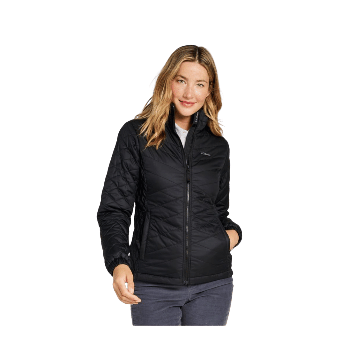 L.L. BEAN WOMEN'S FLEECE-LINED WINTER JACKET WITH PRIMALOFT INSULATION -BLACK FRONT MODEL