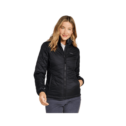 L.L. BEAN WOMEN'S FLEECE-LINED WINTER JACKET WITH PRIMALOFT INSULATION -BLACK FRONT MODEL