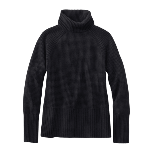 L.L.BEAN WOMEN'S WAFFLE TURTLENECK SWEATER - BLACK