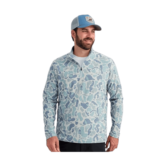 HUK MEN'S LEEWARD LW FLC PRINTED 1/4 ZIP - WATER