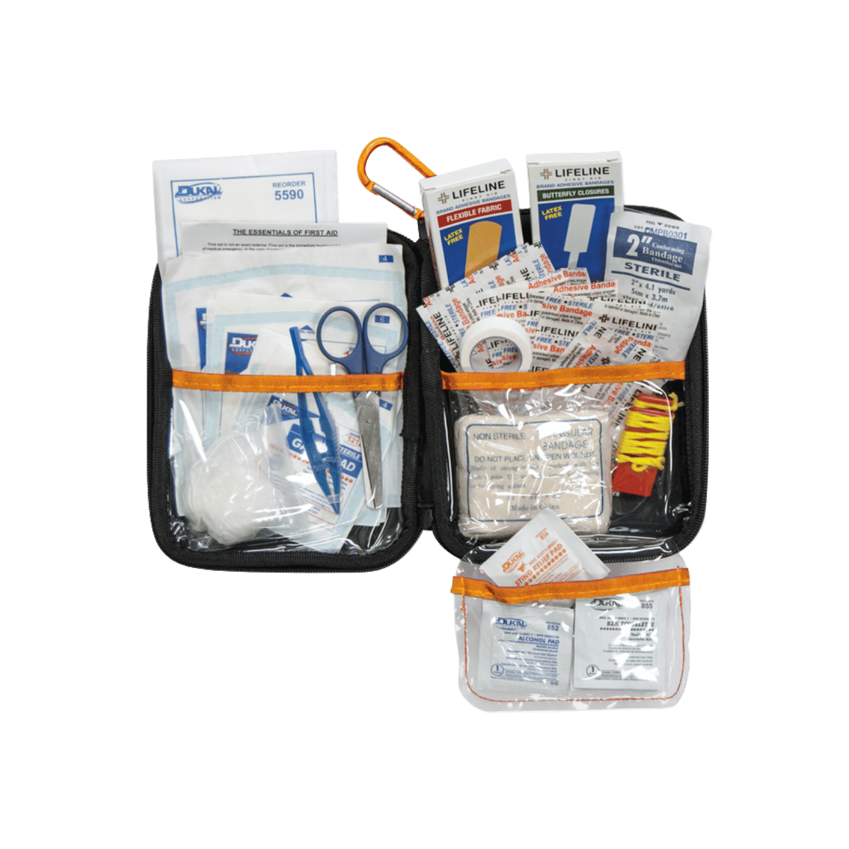 LIFELINE HARD-SHELL FOAM FIRST AID KIT - REALTREE CAMO_1 - INSIDE VIEW (WITH SAMPLE)