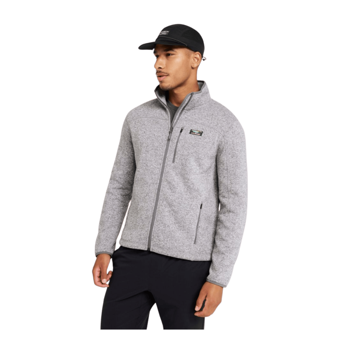 L.L.BEAN MEN'S SWEATER FLEECE FULL-ZIP JACKET REGULAR - GREY HEATHER - FRONT VIEW