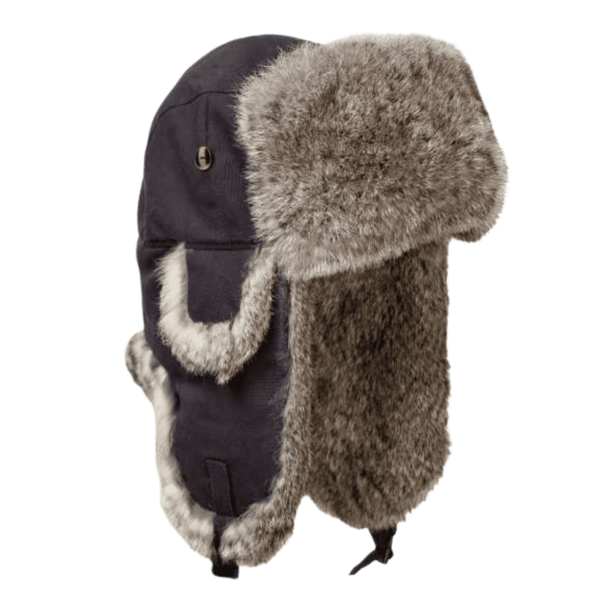 MAD BOMBER HAT - CANVAS GREY WITH GREY RABBIT FUR_FRONT ANGLE