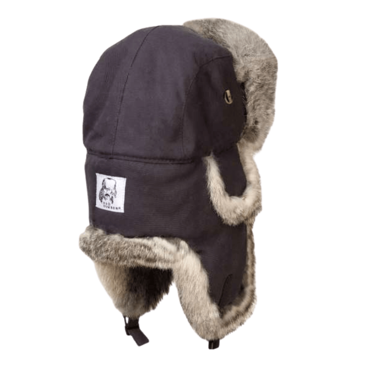MAD BOMBER HAT - CANVAS GREY WITH GREY RABBIT FUR_BACK ANGLE