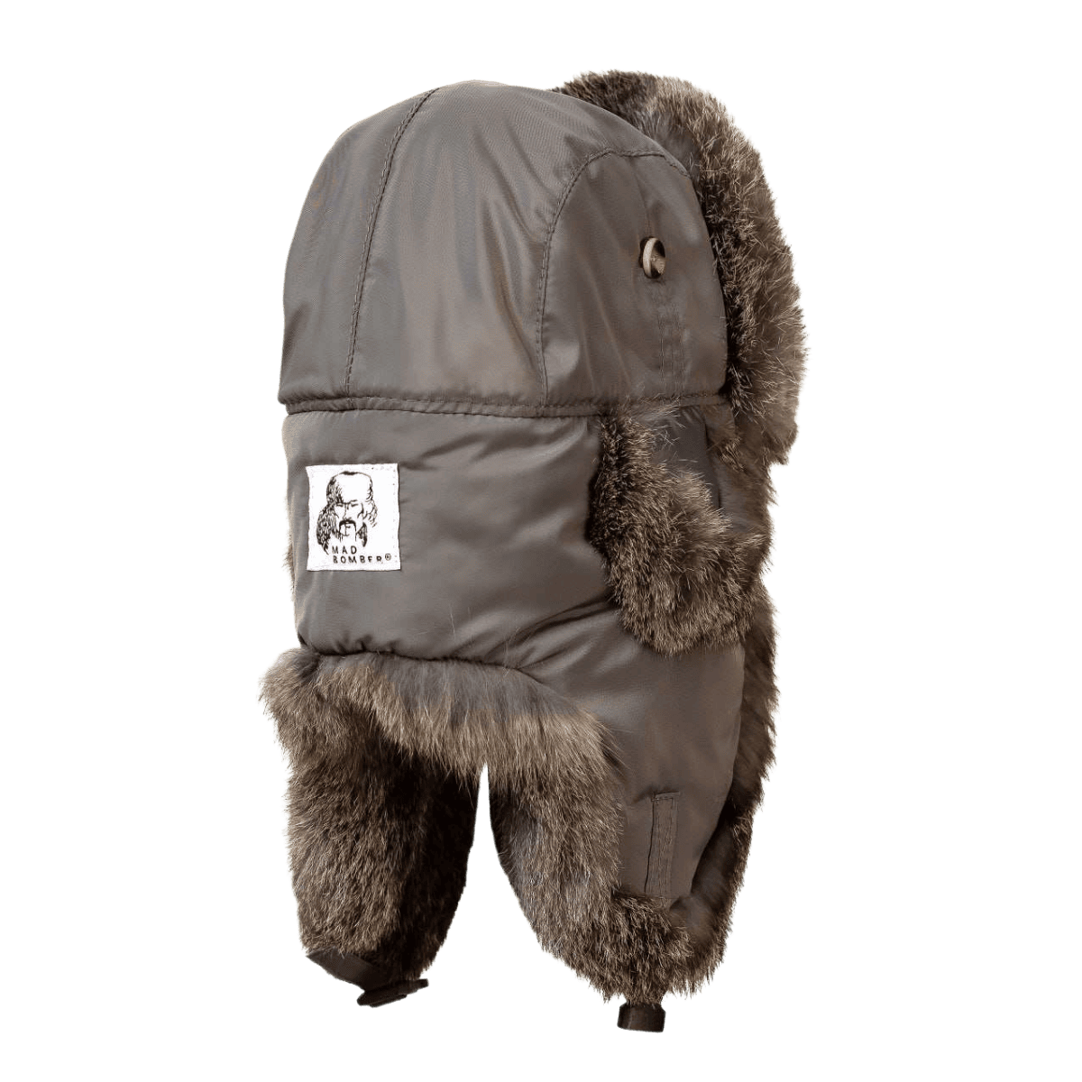 MAD BOMBER SNAPLOCK HAT - GREY NYLON WITH GREY RABBIT FUR_BACK ANGLE