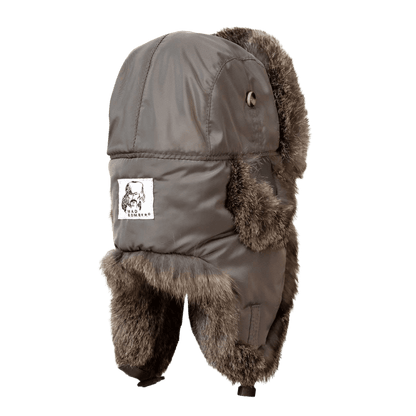 MAD BOMBER SNAPLOCK HAT - GREY NYLON WITH GREY RABBIT FUR_BACK ANGLE