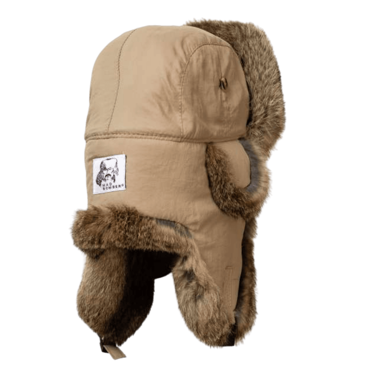 MAD BOMBER SNAPLOCK HAT - KHAKI WITH BROWN RABBIT FUR_BACK ANGLE
