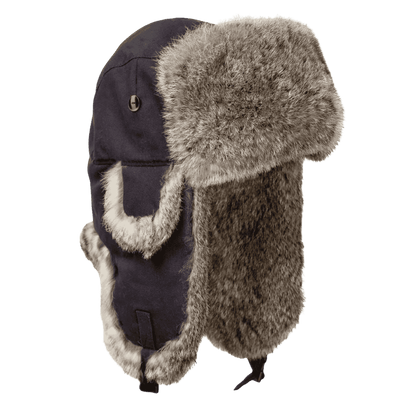 MAD BOMBER HAT KIDS - BLACK WITH GREY RABBIT FUR_MAIN IMAGE