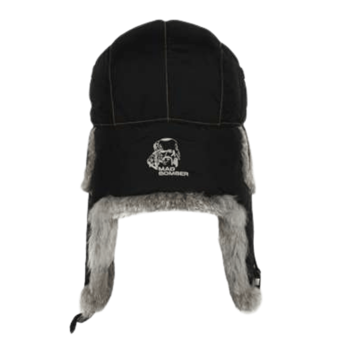 MAD BOMBER HAT KIDS - BLACK WITH GREY RABBIT FUR_BACK ANGLE