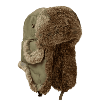 MAD BOMBER SNAPLOCK HAT - OLIVE WITH BROWN RABBIT FUR_SIDE ANGLE