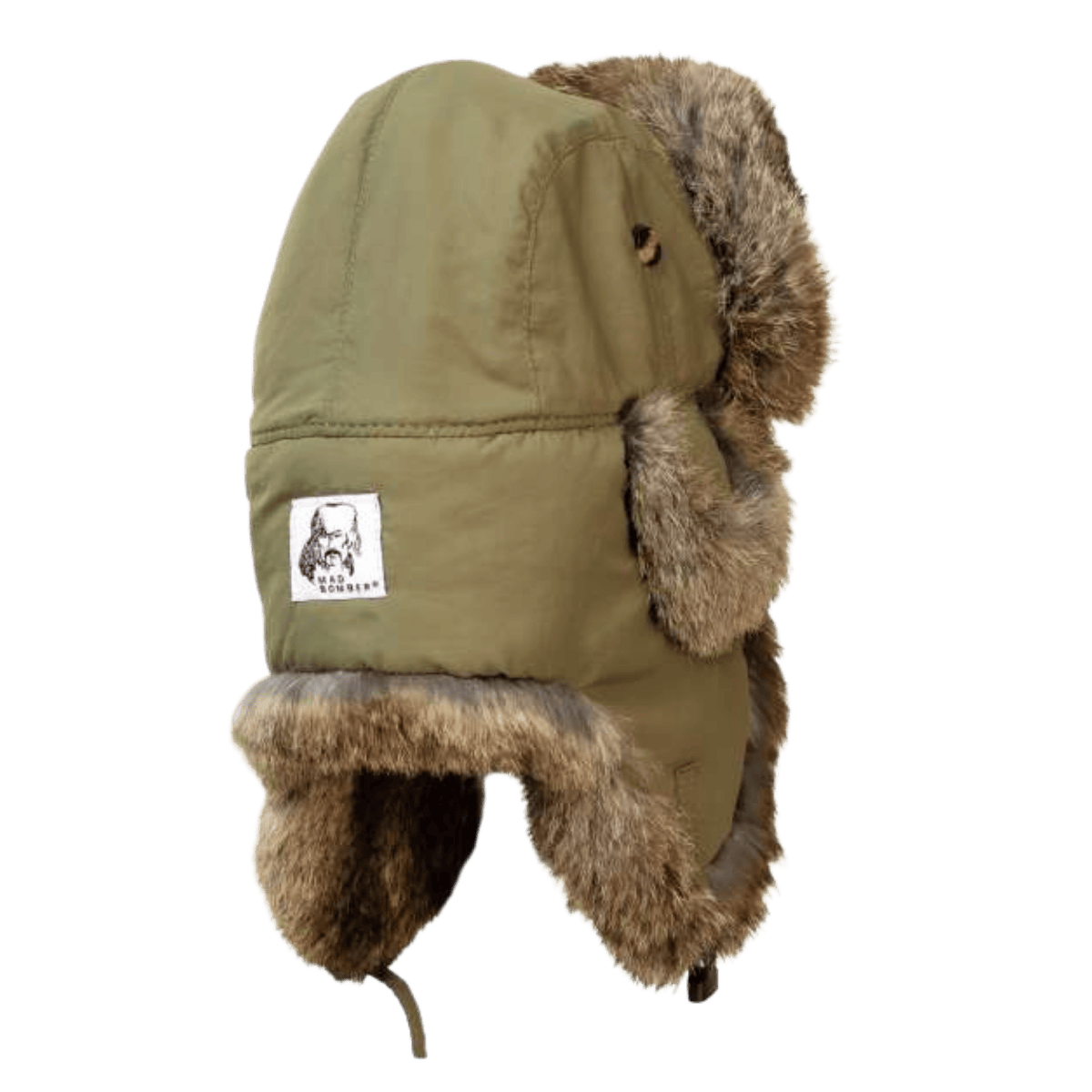 MAD BOMBER SNAPLOCK HAT - OLIVE WITH BROWN RABBIT FUR_BACK ANGLE
