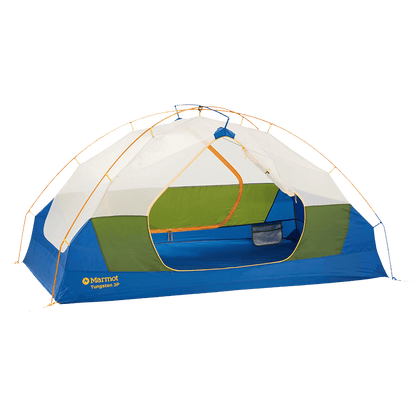MARMOT TUNGSTEN 3P BACKPACKING TENT - FOLIAGE/DK AZURE SIDE OPEN VIEW