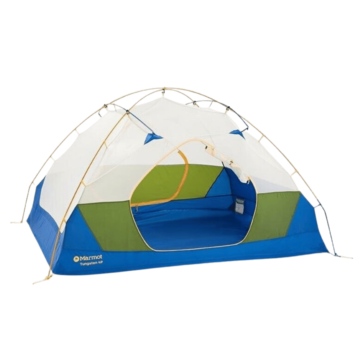 MARMOT TUNGSTEN 4P BACKPACKING TENT - FOLIAGE/DK AZURE SIDE VIEW W/O RAINFLY